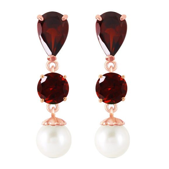 Galaxy Gold Products Jewelry - 14K. GOLD CHANDELIER EARRING WITH GARNETS & PEARLS (Rose Gold)